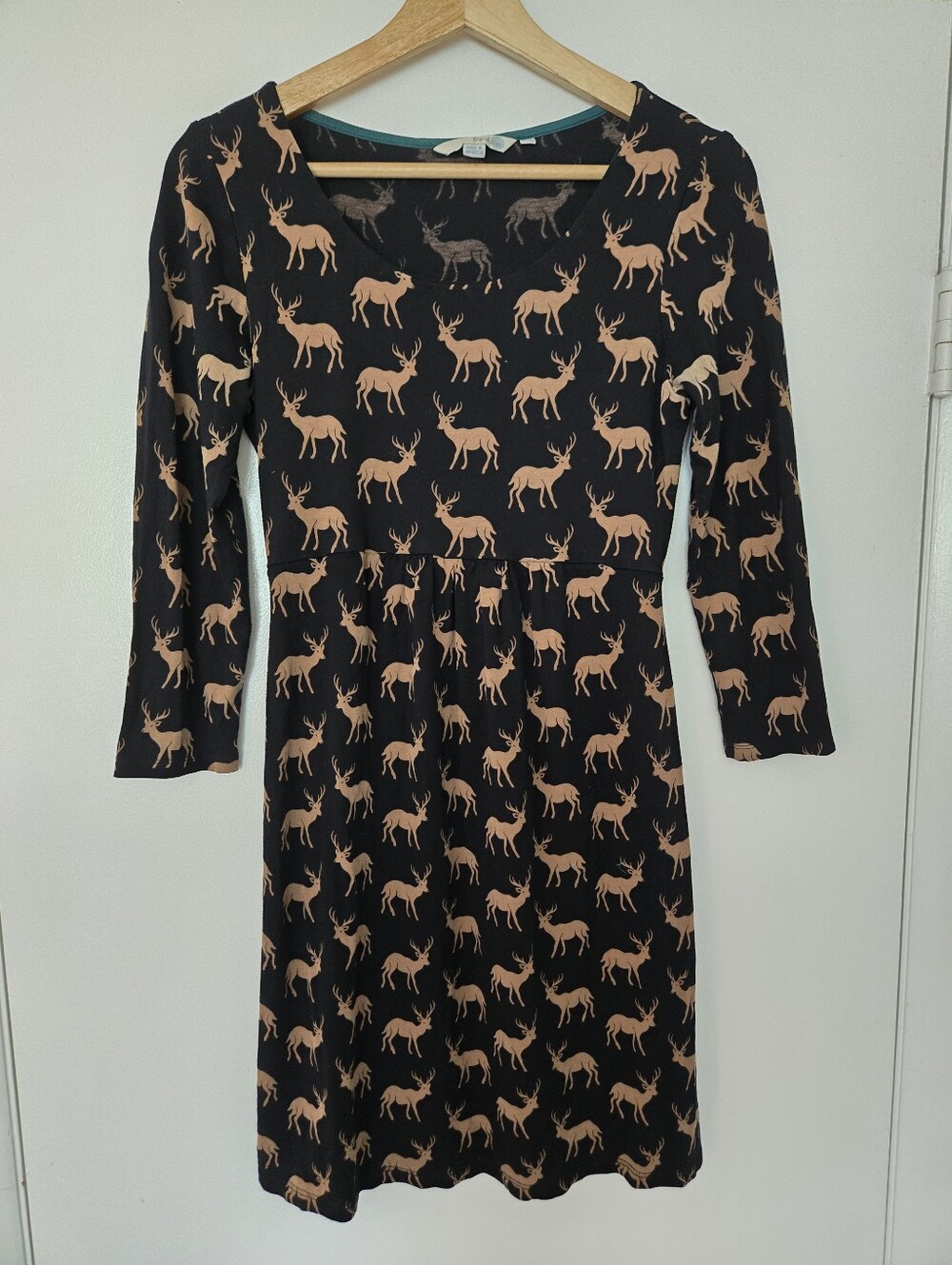 Boden Deer Print Black Dress Size 6